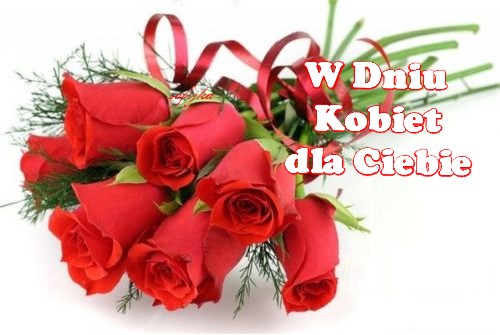 Bukiecik czerwonych róż z wstążką na dzień kobiet